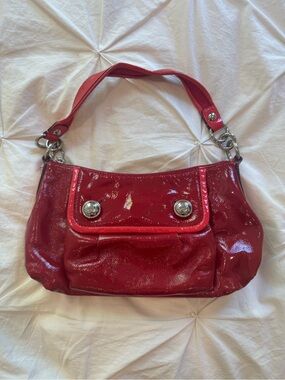 Coach Red Patent Leather Shoulder Bag with Silver Hardware